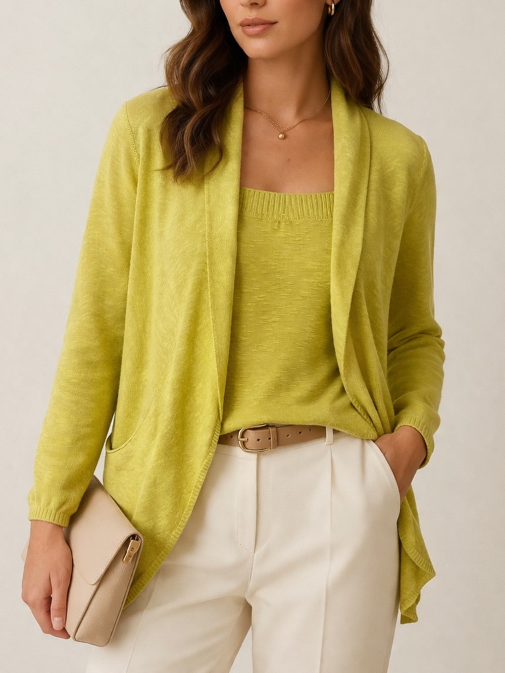 Eileen Fisher Open Front Cardigan Linen Cotton Yellow Lightweight Draped Knit SP